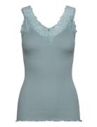 Organic Top W/ Lace Tops T-shirts & Tops Sleeveless Green Rosemunde