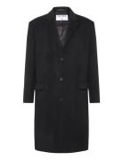 Relaxed Wool Crombie Coat Villakangastakki Pitkä Takki Black Filippa K