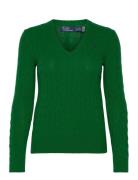 Cable-Knit Wool-Cashmere V-Neck Sweater Tops Knitwear Jumpers Green Po...