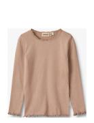 Rib T-Shirt L/S Reese Tops T-shirts Long-sleeved T-shirts Beige Wheat