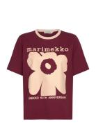 Erna Unikko Placement Tops T-shirts & Tops Short-sleeved Burgundy Mari...