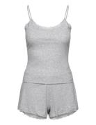 Pj Cami Short Rib Lace Pyjama Grey Hunkemöller