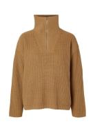 Slfbloomie Ls Knit Half Zip Noos Tops Knitwear Jumpers Brown Selected ...