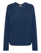 Mmthora V-Neck Knit Tops Knitwear Jumpers Blue MOS MOSH