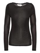 Rwsamber Ls Boatneck W. Lace Tops Knitwear Jumpers Black Rosemunde