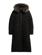 Fuji Faux Fur Hooded Longline Topattu Pitkä Takki Black Superdry