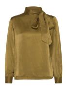 Bow Neck Top Pitkähihainen Pusero Paita Khaki Green Scotch & Soda