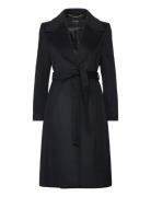 Belted Wool-Blend Wrap Coat Villakangastakki Pitkä Takki Black Lauren ...