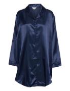 Satin Long Sleeve Nightshirt Yöpaita Blue Lady Avenue