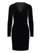 Velvet V Neck Metal Dress Lyhyt Mekko Black Calvin Klein