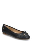 Jayna Stitched Leather Flat Ballerinat Black Lauren Ralph Lauren