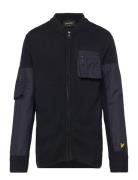 Tonal Nylon Trim Cardigan Tops Knitwear Cardigans Navy Lyle & Scott