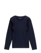 Ruffle Longsleeve Tops T-shirts Long-sleeved T-shirts Navy Tom Tailor