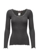 Rwbabette Ls U-Neck Lace Top Tops T-shirts & Tops Long-sleeved Grey Ro...