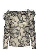 Angeline Rounded Frills Organza Blouse Tops Blouses Long-sleeved Navy ...