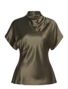 Otilia Draped Half Polo Top Tops Blouses Short-sleeved Khaki Green Mal...