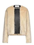 Engla Faux Fur And Leather Jacket Nahkatakki Cream Malina