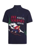 Classic Fit Ski-Print Mesh Polo Shirt Tops Polos Short-sleeved Navy Po...