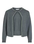 Vizafina L/S O-Neck Pearl Knit Cardi/1 Tops Knitwear Cardigans Grey Vi...