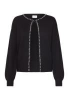 Vizafina L/S O-Neck Pearl Knit Cardigan Tops Knitwear Cardigans Black ...