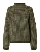 Slflulu Ls Herringb Knit High Neck Tops Knitwear Jumpers Green Selecte...