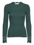 Silk T-Shirt W/ Lace Tops T-shirts & Tops Long-sleeved Green Rosemunde