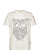 Regular Single Jersey Mountain Owl Tops T-shirts Short-sleeved Cream K...