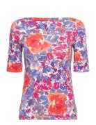 Floral Stretch Cotton Boatneck Tee Tops T-shirts & Tops Short-sleeved ...