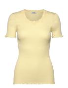 Rwbeatha Silk Ss Lace T-Shirt Tops T-shirts & Tops Short-sleeved Yello...