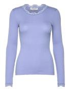 Silk T-Shirt W/ Lace Tops T-shirts & Tops Long-sleeved Blue Rosemunde