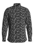 Slhslim-Performance Aop Shirt Ls Tops Shirts Casual Black Selected Hom...