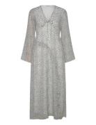 V-Neck Frill Dress Polvipituinen Mekko Grey Bubbleroom