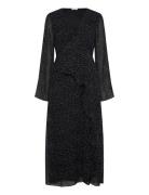 V-Neck Frill Dress Polvipituinen Mekko Black Bubbleroom
