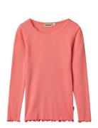 Rib T-Shirt Lace Ls Tops T-shirts Long-sleeved T-shirts  Wheat