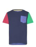Color-Blocked Cotton Pocket Tee Tops T-shirts Short-sleeved Blue Ralph...