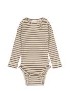 Body L/S Modal Striped Bodies Long-sleeved Brown Petit Piao