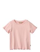 Rib T-Shirt S/S Irene Tops T-shirts Short-sleeved Pink Wheat