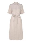 Reg Linen Ss Shirt Dress Polvipituinen Mekko Beige GANT