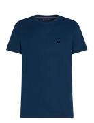 Cotton Linen Tee Tops T-shirts Short-sleeved Navy Tommy Hilfiger