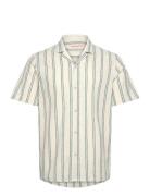 Short-Sleeved Striped Cuban Collar Shirt Tops Shirts Short-sleeved Bei...
