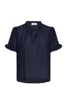 Rwroa Ss Regular Blouse Tops Blouses Short-sleeved Navy Rosemunde