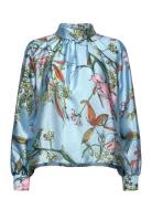 2067 Flat Textured Poly, Gathered L Tops Blouses Long-sleeved Blue STI...