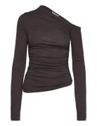 Drape Asymmetric Lyocell Top Tops T-shirts & Tops Long-sleeved Brown W...
