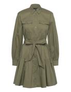 Belted Cotton-Blend Shirtdress Polvipituinen Mekko Khaki Green Lauren ...