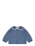 Denim Cotton Shirt Tops Shirts Long-sleeved Shirts Blue Mango