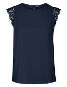 Vmemily Sl Gathering Top Jrs Noos Tops Blouses Sleeveless Navy Vero Mo...
