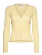 V-Neck Rib-Knit Cardigan Tops Knitwear Cardigans Yellow Mango