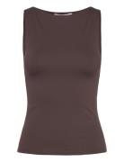 Boat Neck Strapless Top Tops T-shirts & Tops Sleeveless Brown Mango