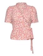 Peony Wrap Blouse Tops Blouses Short-sleeved Pink A-View