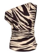 Zebra-Print Draped Blouse Tops Blouses Sleeveless Brown Mango